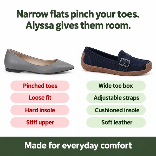 Alyssa – Women's Wide Toe Box Shoes, compared with an ordinary shoe