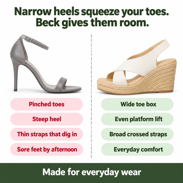 Beck – Unisex Wide Toe Box Sandals, compared with an ordinary shoe