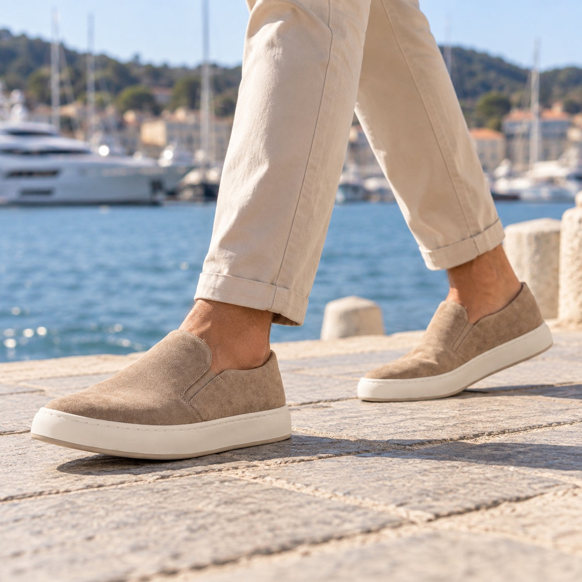 Bernard – Men's Barefoot Loafers, worn on a walk