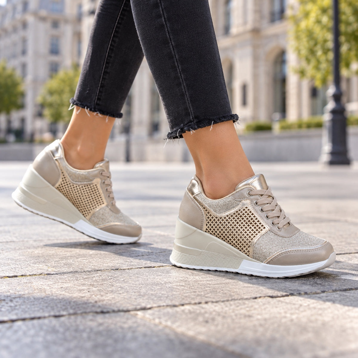 Bernice – Women's Wide Toe Box Sneakers, worn on a walk