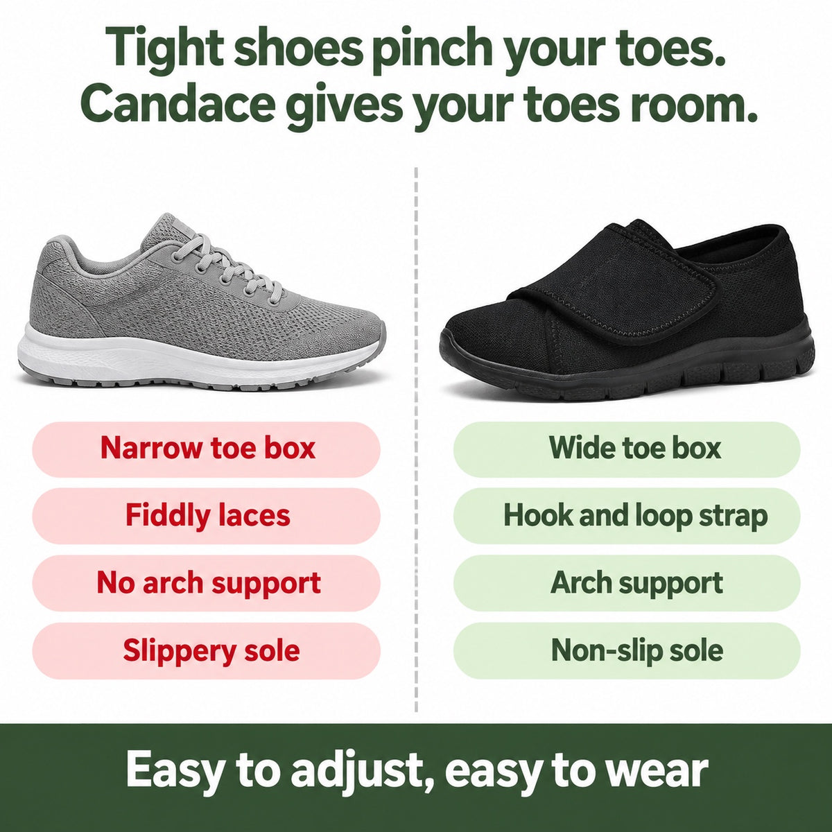 Candace – Women's Orthopedic Shoes, compared with an ordinary shoe