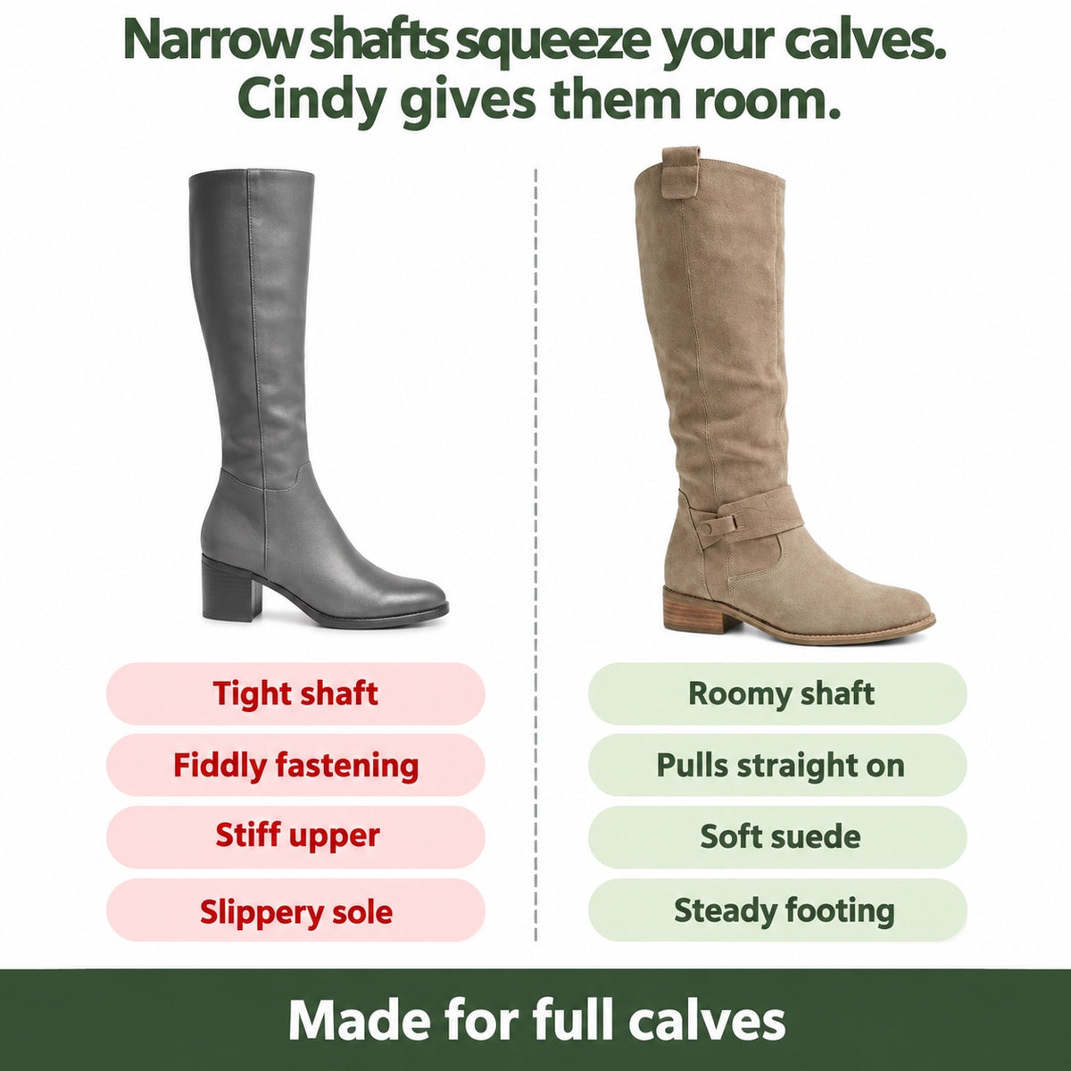 Cindy – Women's Wide Calf Boots, compared with an ordinary shoe