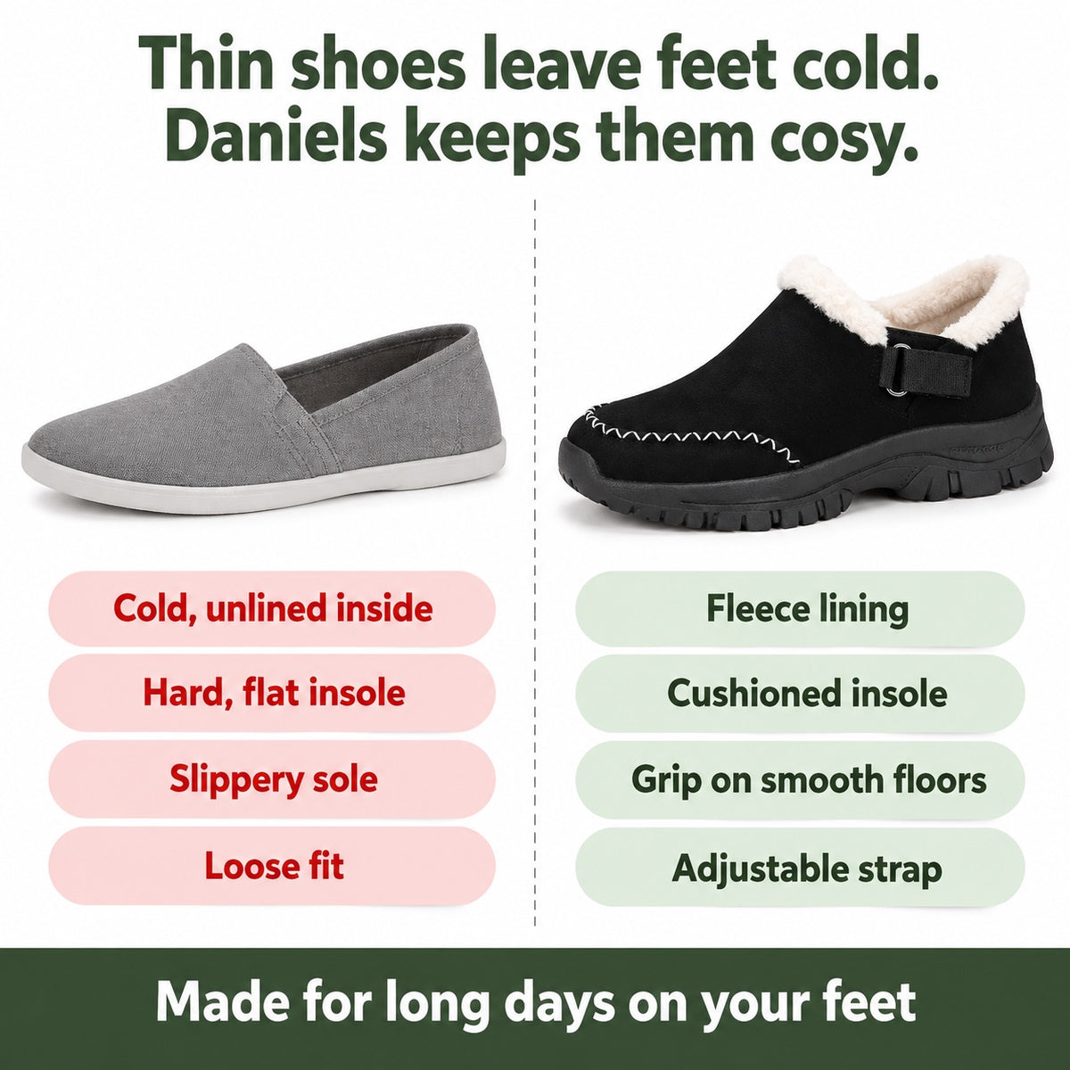 Daniels – Unisex Nursing Sneakers, compared with an ordinary shoe