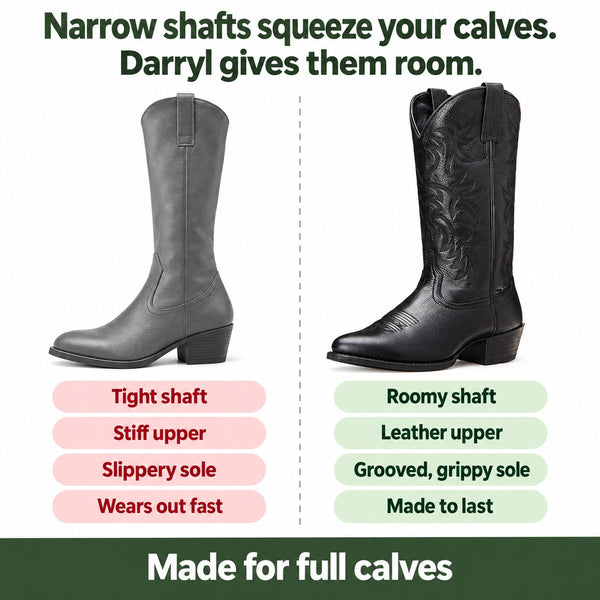 Darryl – Men's Wide Calf Boots, compared with an ordinary shoe