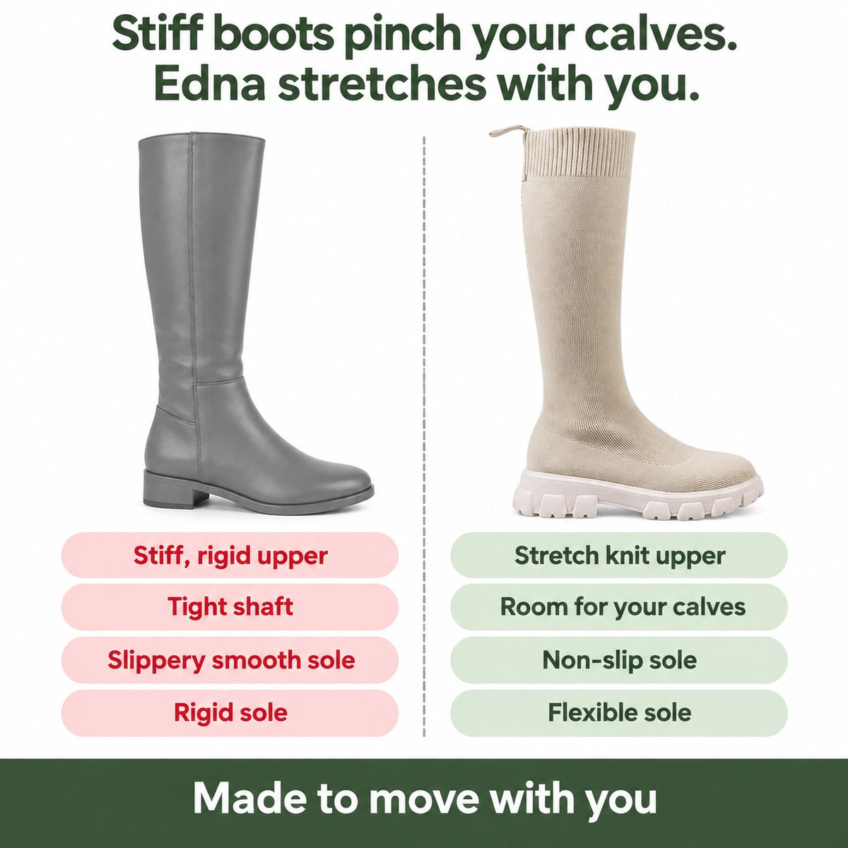 Edna – Women's Wide Calf Boots, compared with an ordinary shoe