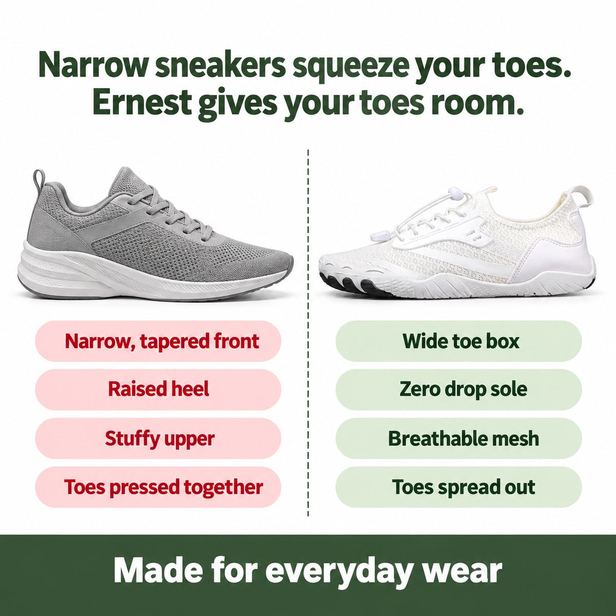Ernest – Men's Barefoot Sneakers, compared with an ordinary shoe