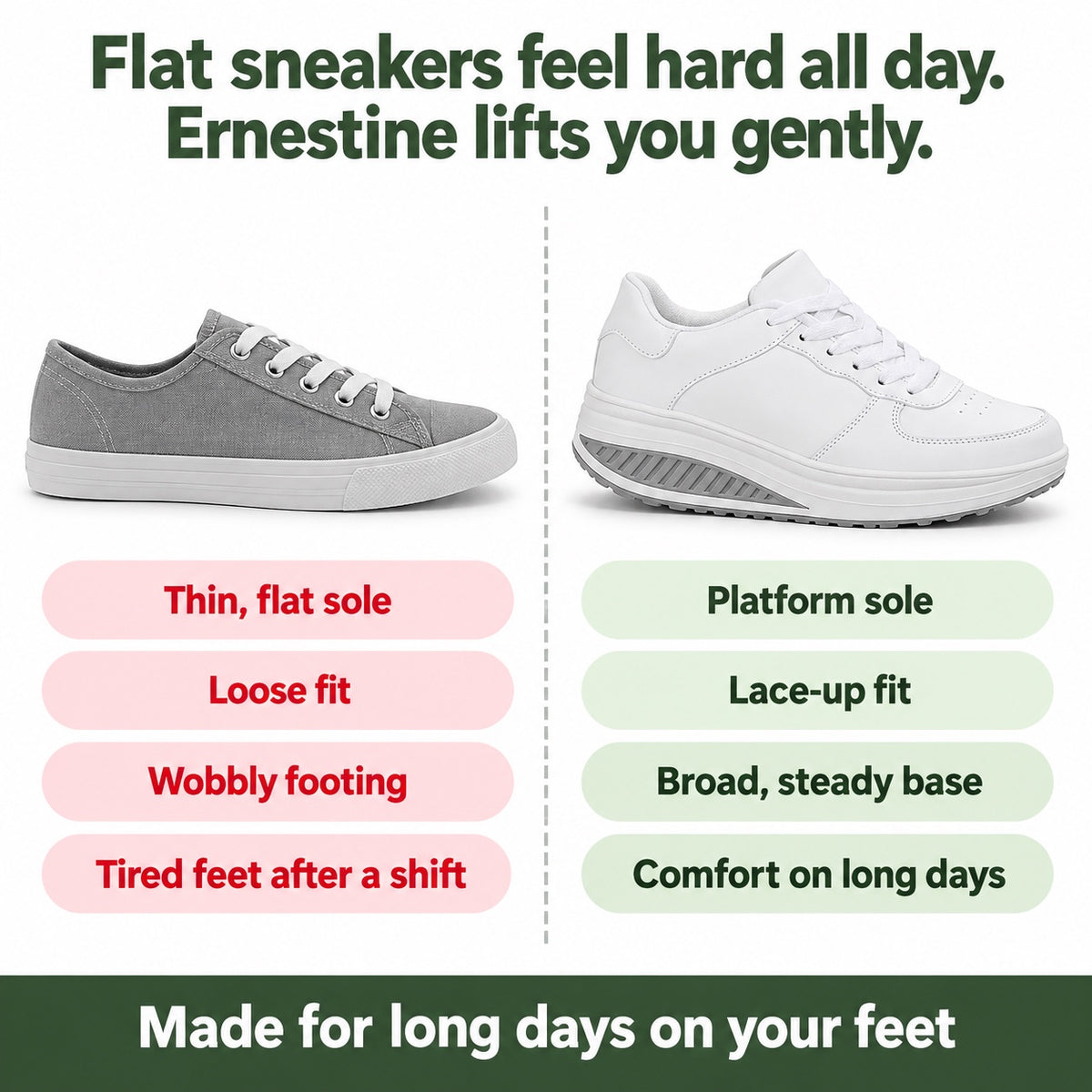Ernestine – Women's Nursing Sneakers, compared with an ordinary shoe