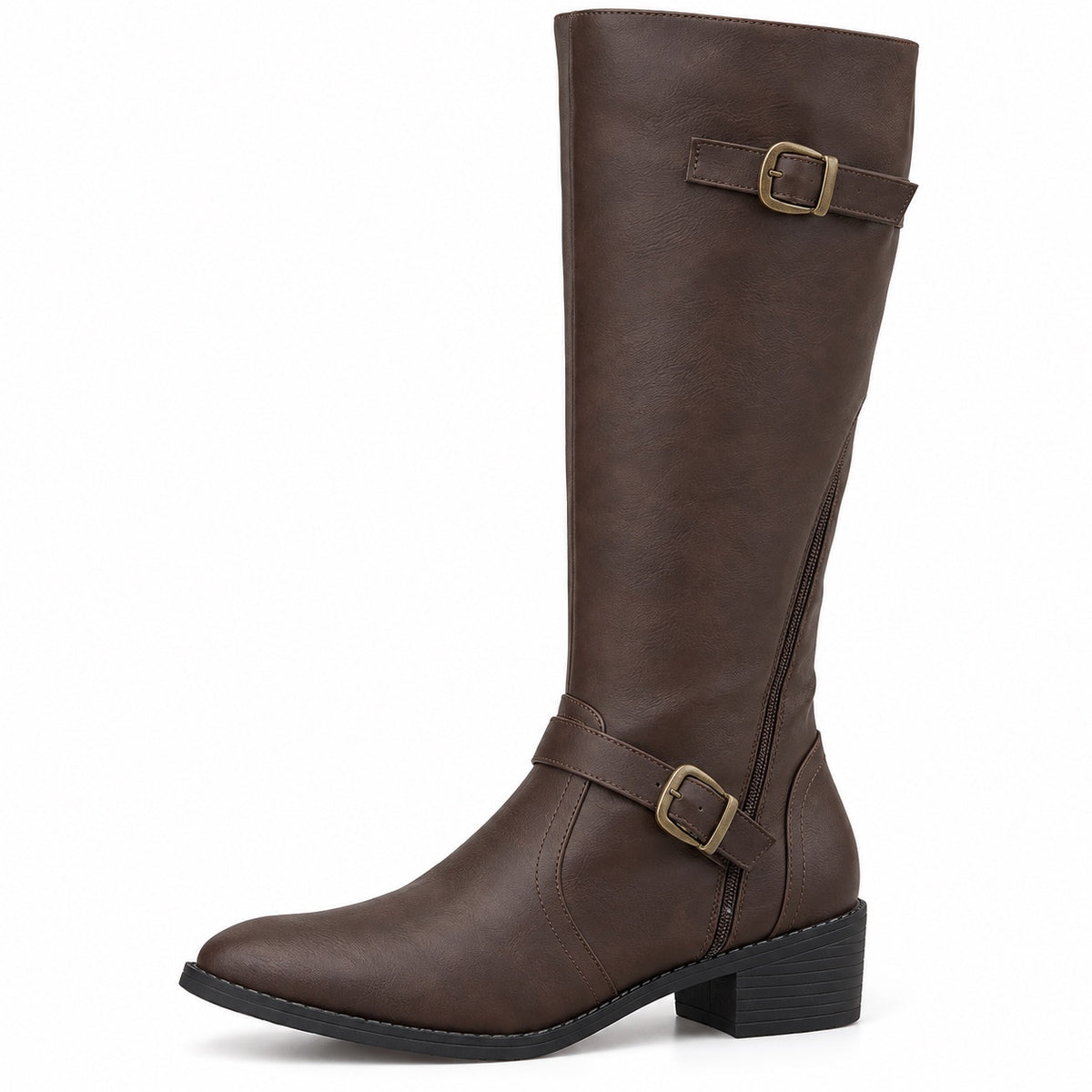 Evans – Unisex Wide Calf Boots in Dark Brown