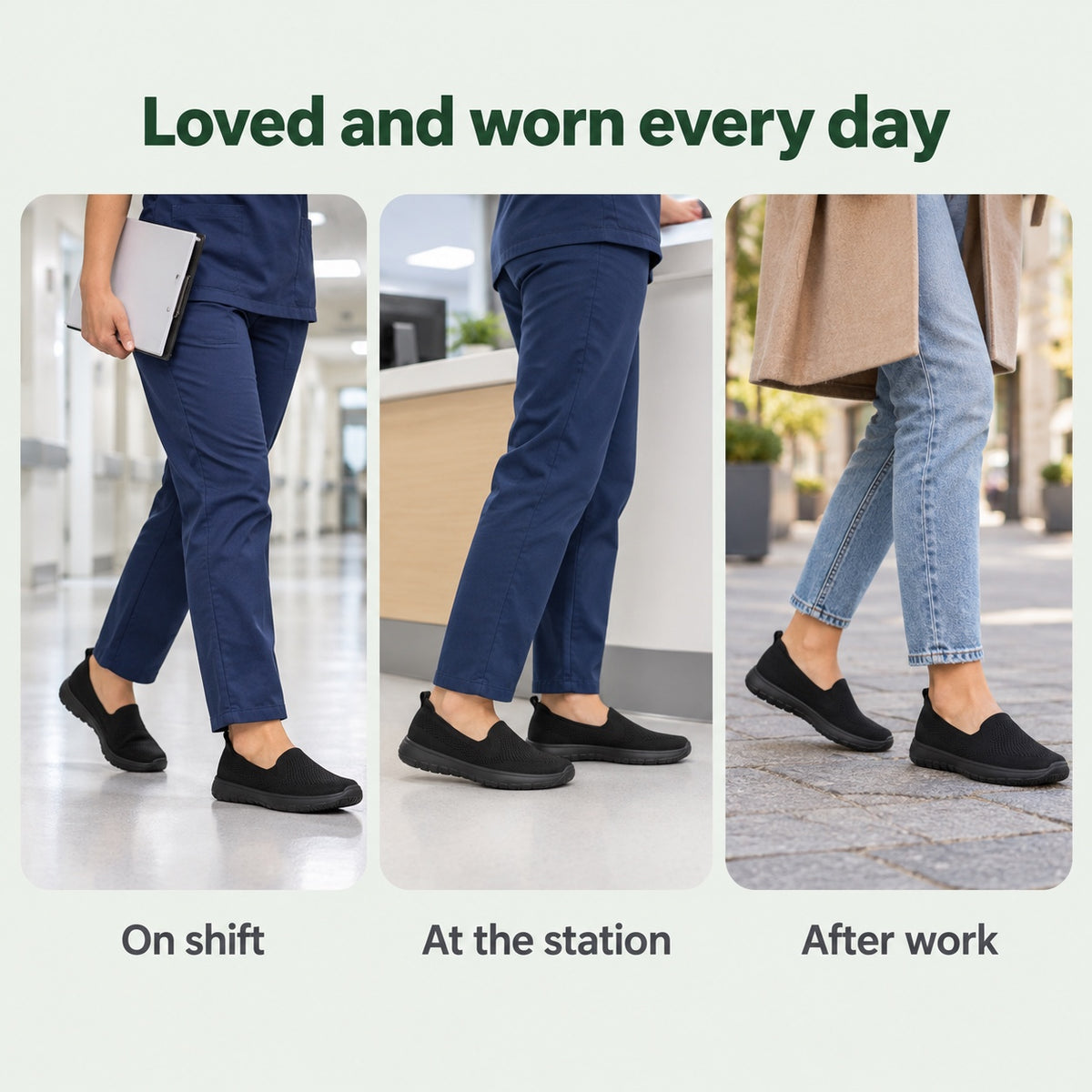 Green – Unisex Nursing Sneakers, worn every day
