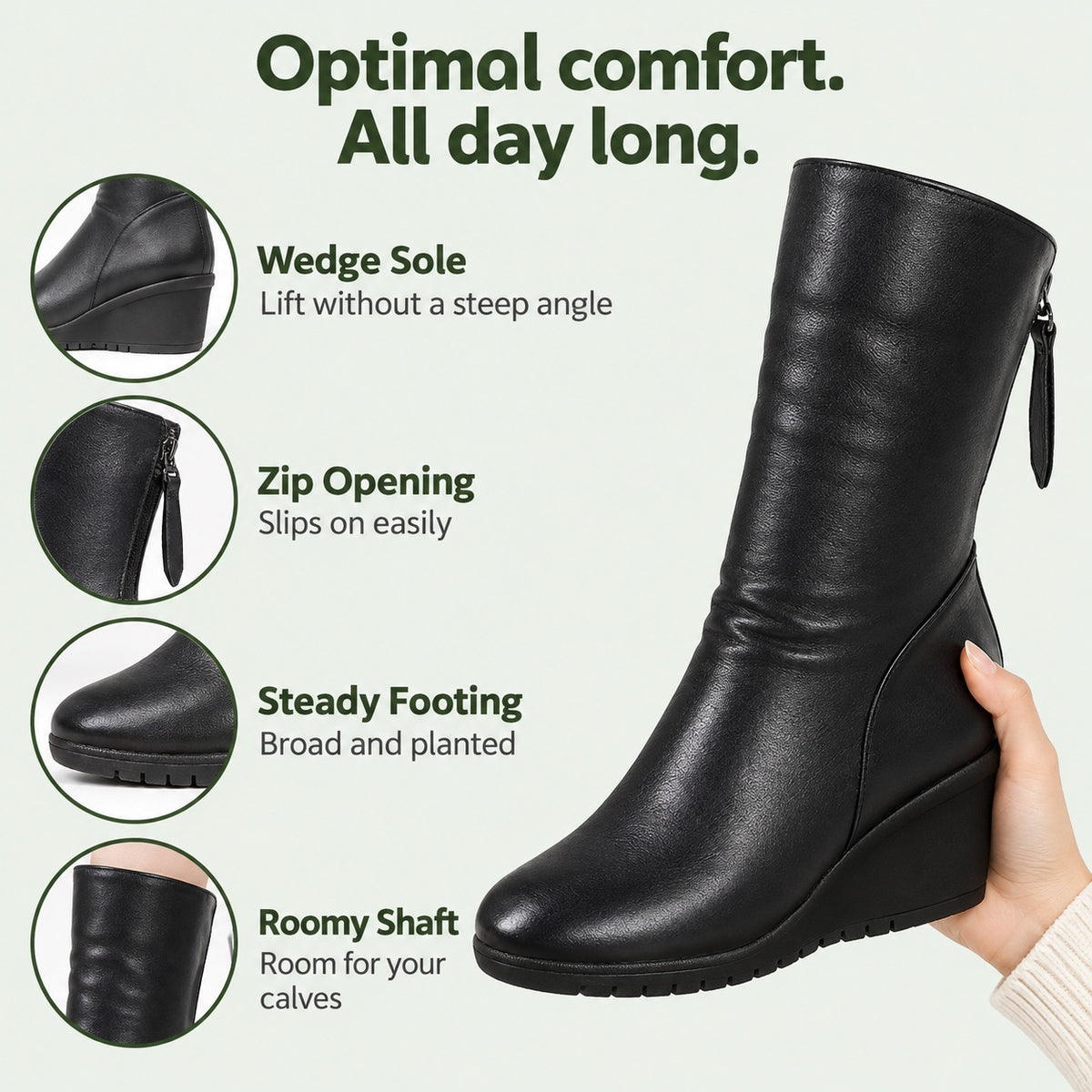 Greer – Unisex Wide Calf Boots, features