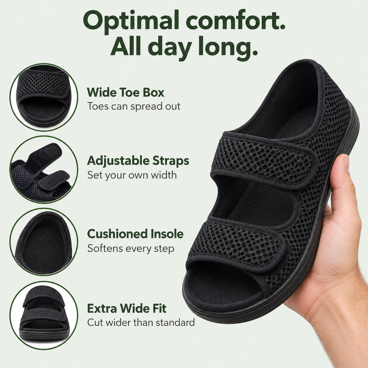 Hunt – Unisex Wide Toe Box Sandals, features