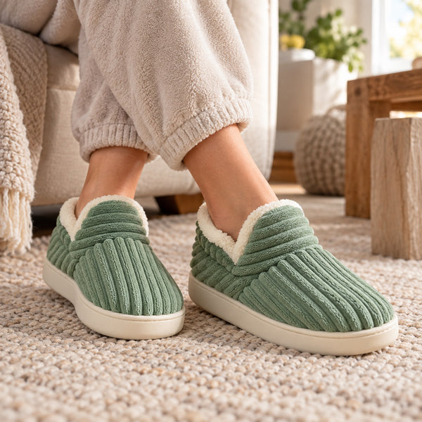 Janet – Women's Comfort Slippers, worn on a walk