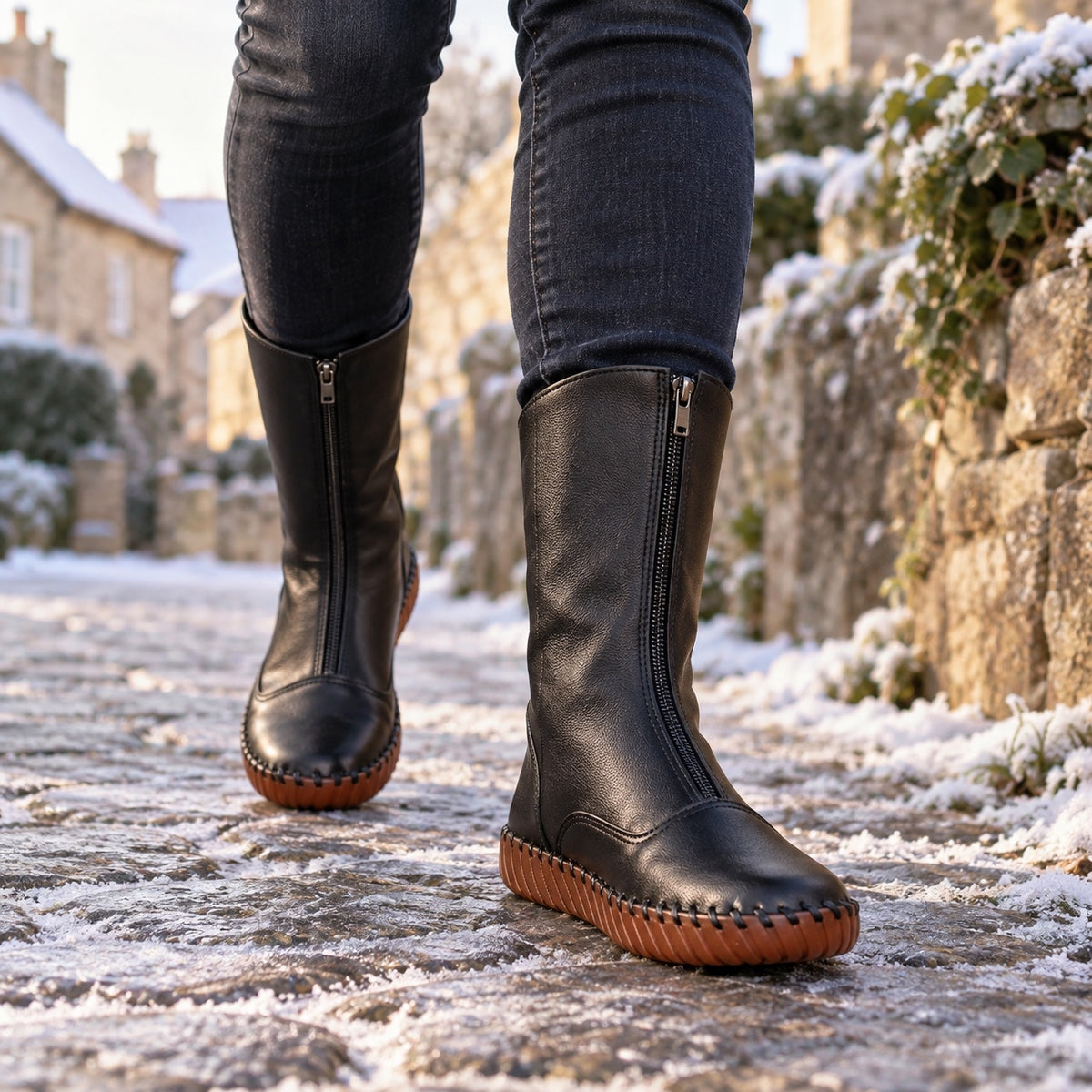Jesse – Unisex Wide Calf Boots, worn on a walk