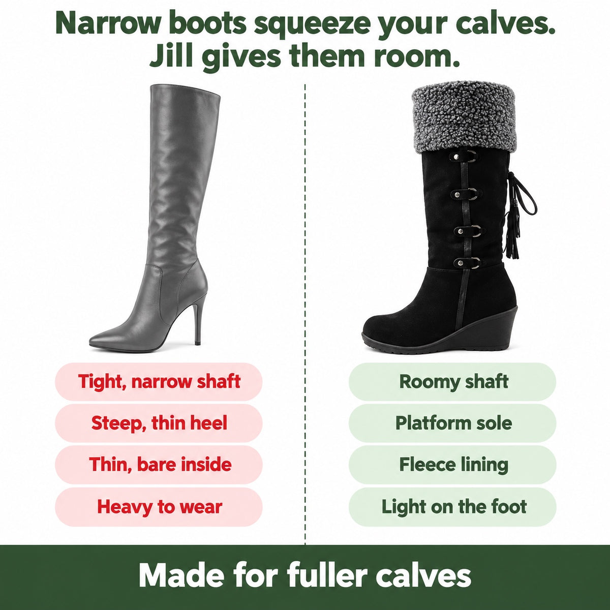 Jill – Women's Wide Calf Boots, compared with an ordinary shoe