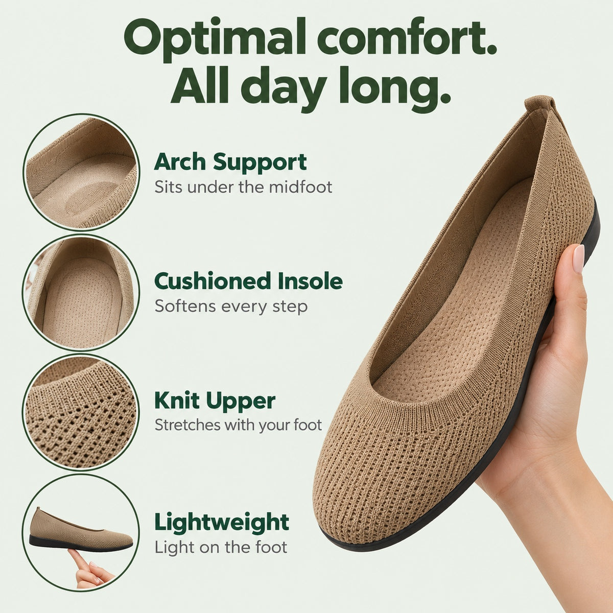 Judith – Women's Plantar Fasciitis Flats, features