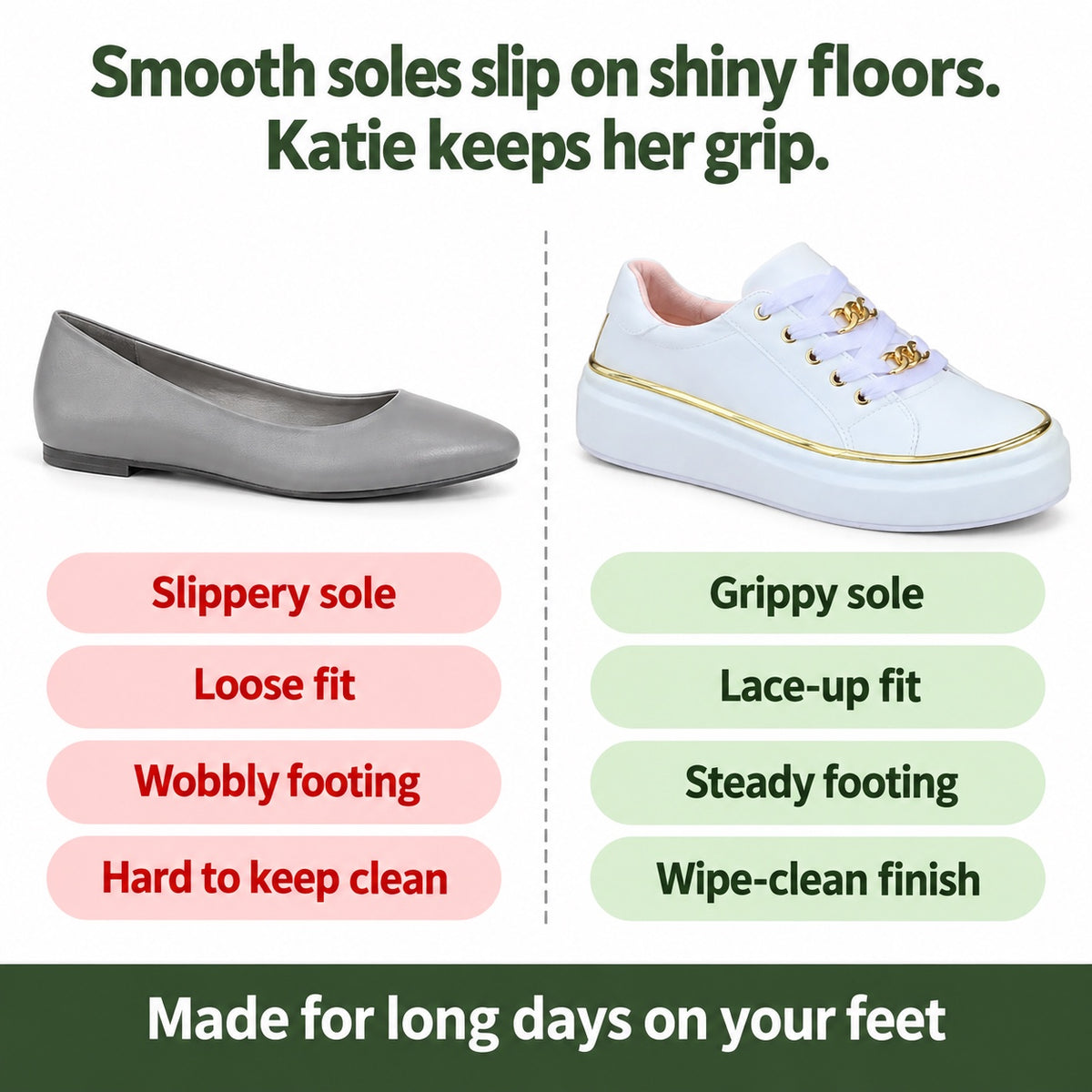 Katie – Women's Nursing Sneakers, compared with an ordinary shoe