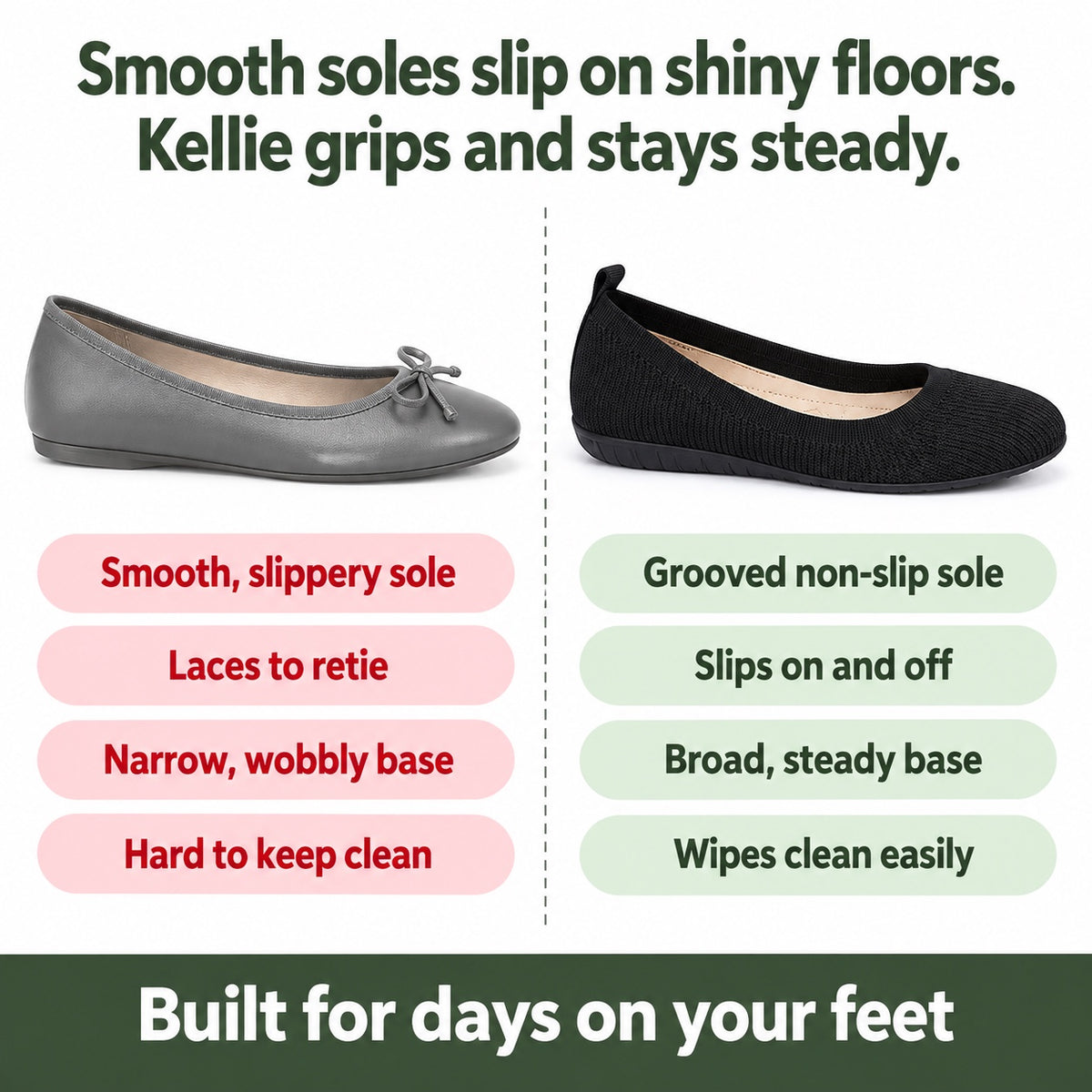 Kellie – Women's Nursing Shoes, compared with an ordinary shoe