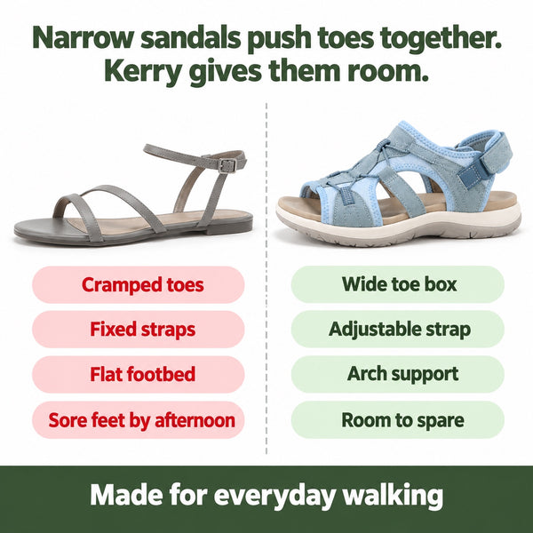 Kerry – Unisex Wide Toe Box Sandals, compared with an ordinary shoe