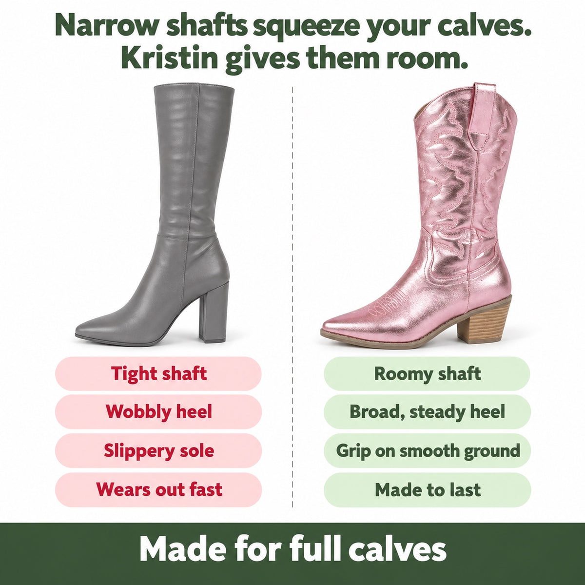 Kristin – Women's Wide Calf Boots, compared with an ordinary shoe
