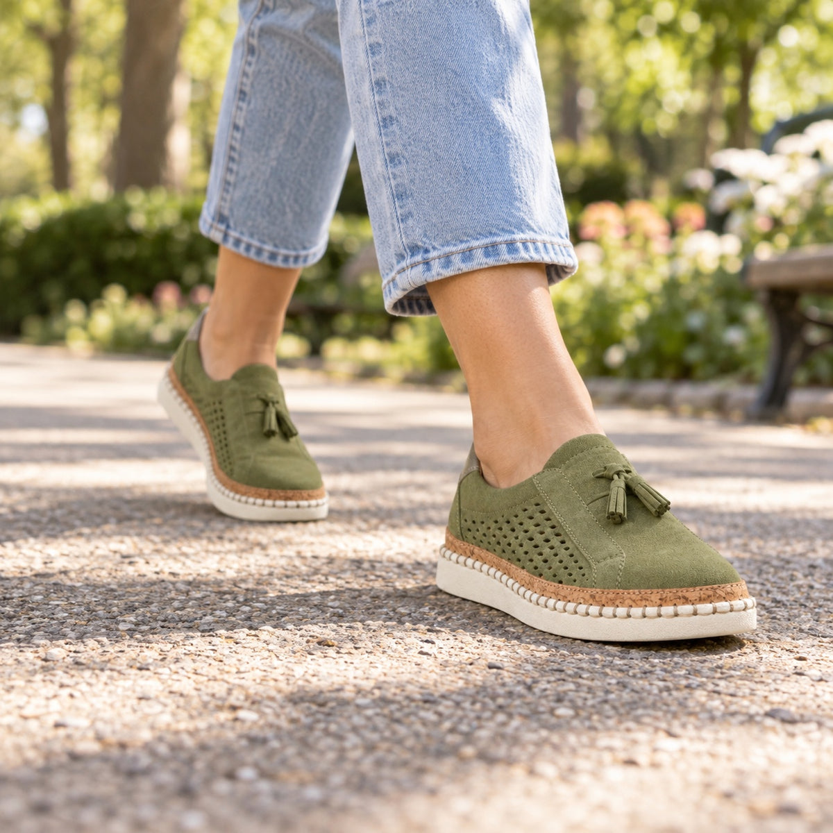 Logan – Unisex Slip-On Sneakers, worn on a walk