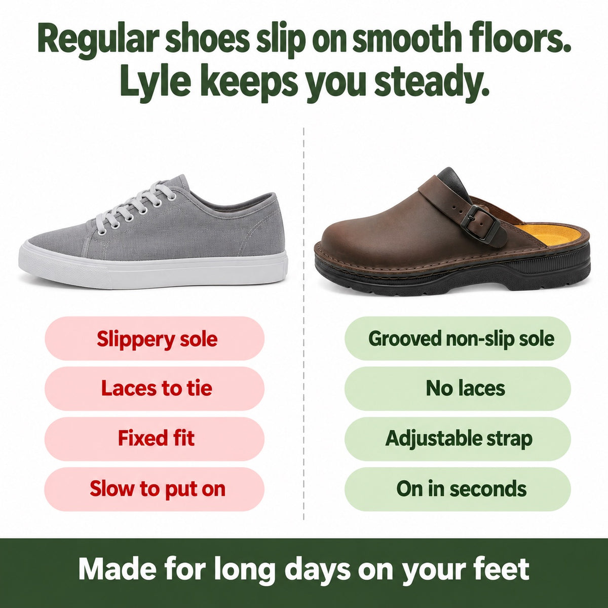 Lyle – Men's Nursing Clogs, compared with an ordinary shoe
