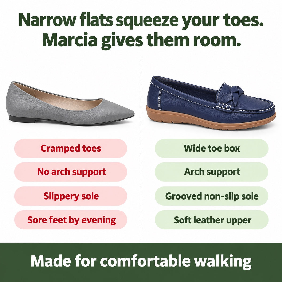 Marcia – Women's Slip-On Loafers, compared with an ordinary shoe