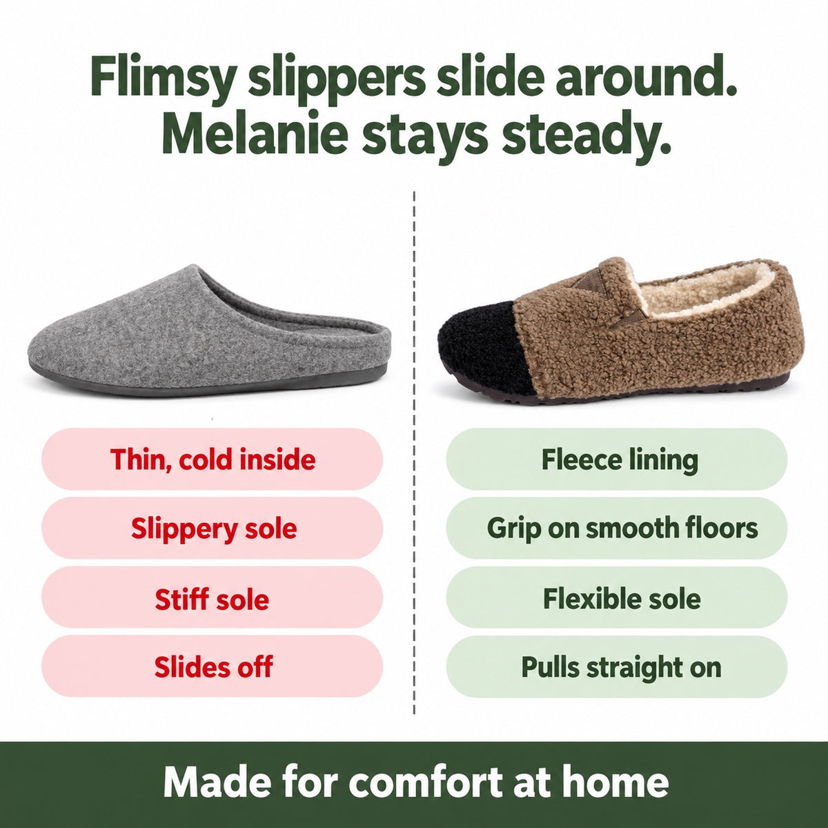 Melanie – Women's Comfort Slippers, compared with an ordinary shoe
