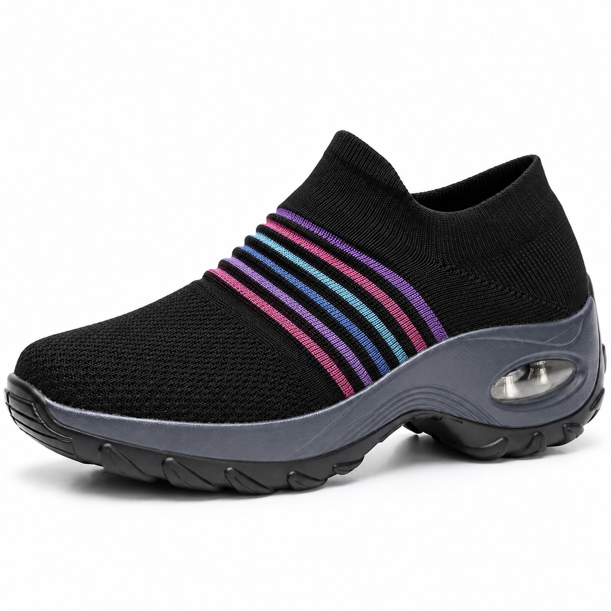 Nancy – Women's Plantar Fasciitis Shoes in Black (Colored Stripes)