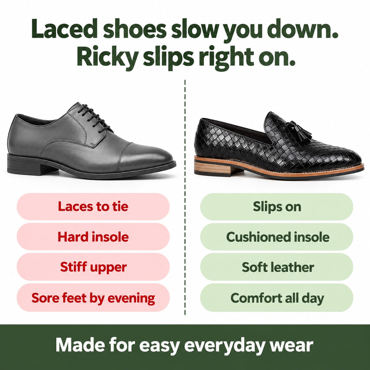 Ricky – Men's Slip-On Loafers, compared with an ordinary shoe