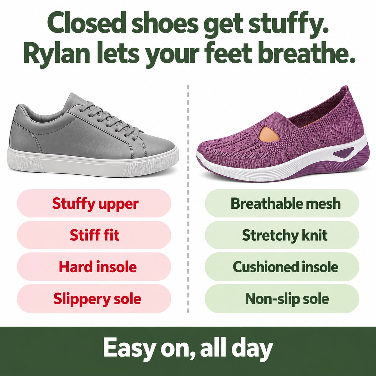 Rylan – Unisex Slip-On Shoes, compared with an ordinary shoe