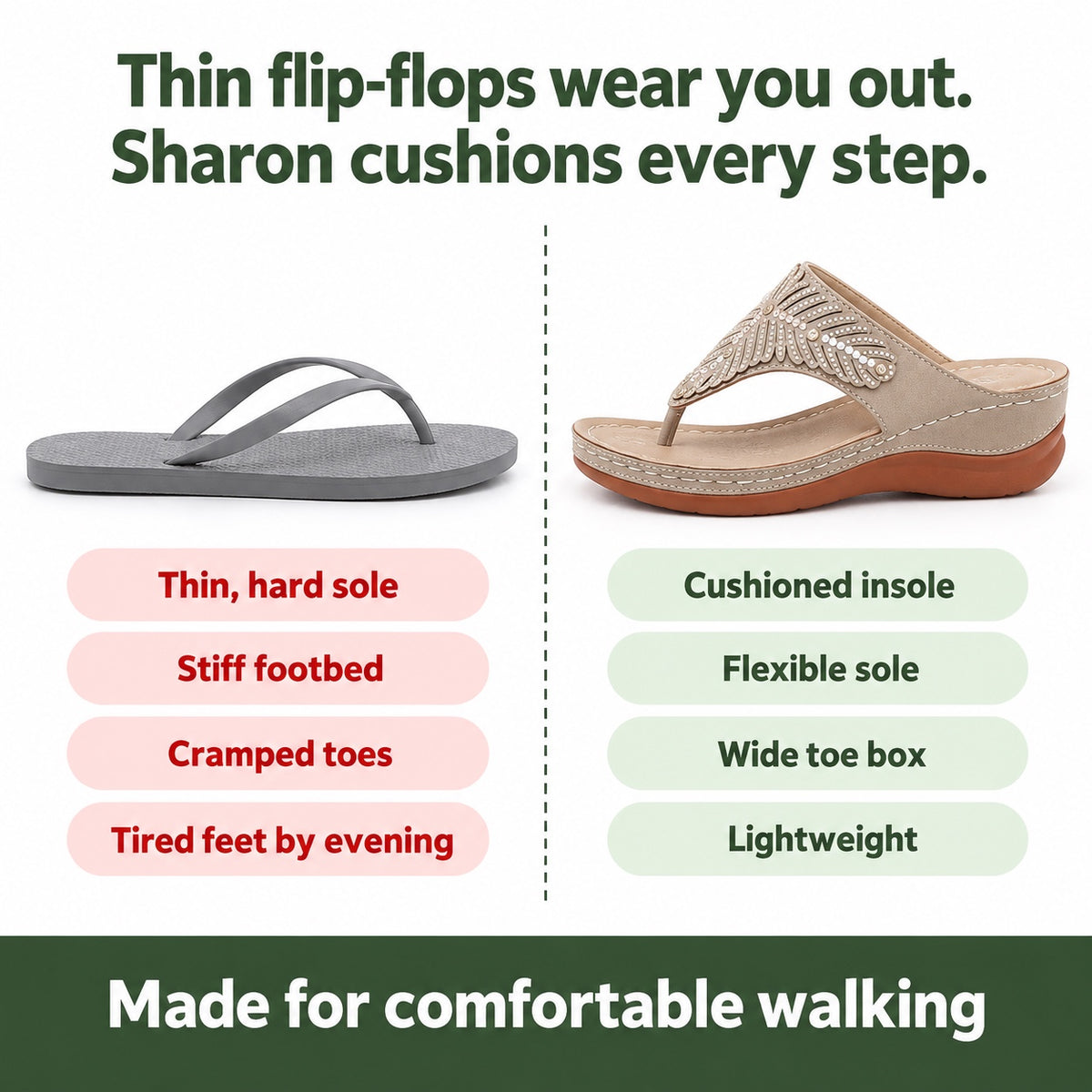 Sharon – Women's Wide Toe Box Sandals, compared with an ordinary shoe