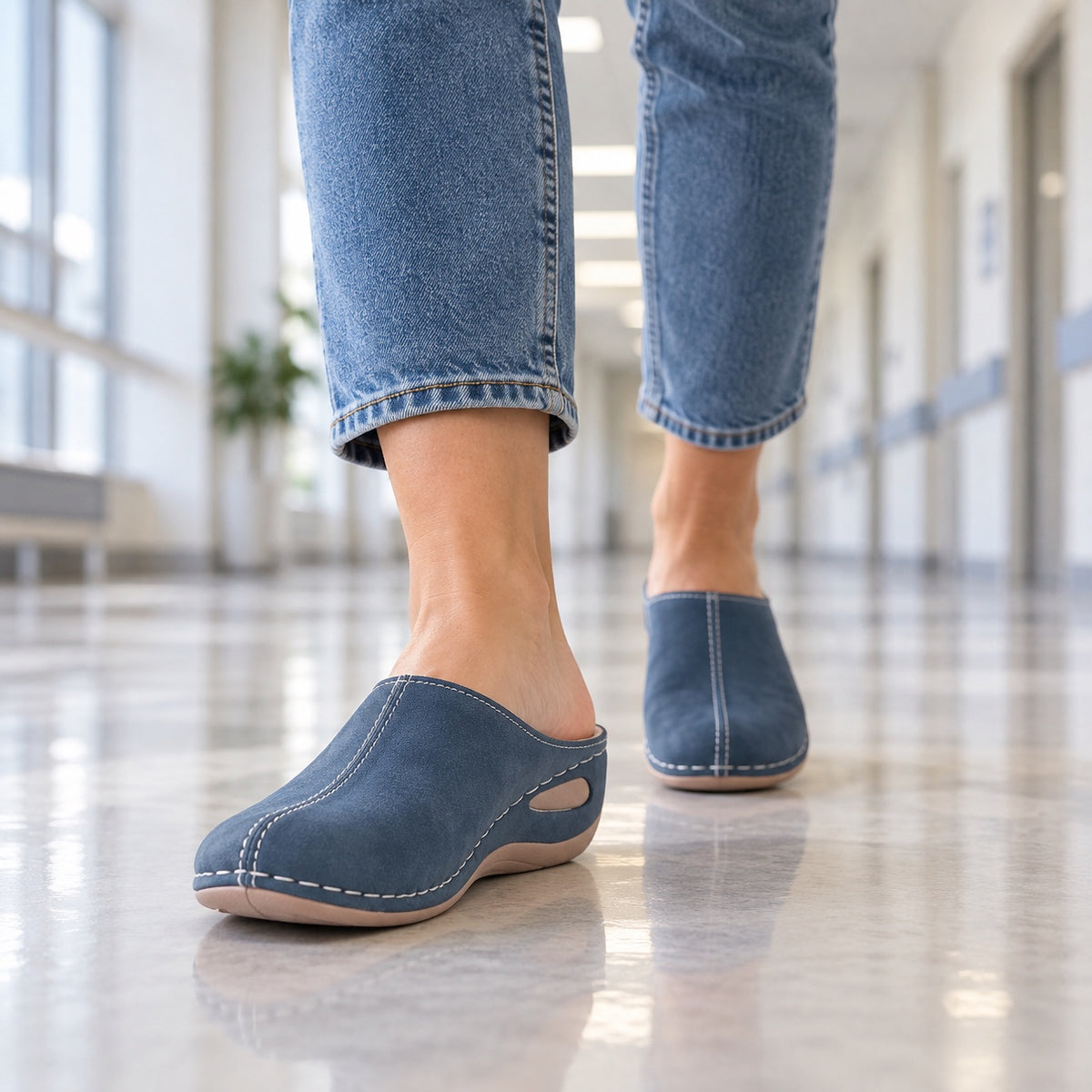 Shawna – Women's Nursing Clogs, worn on a walk