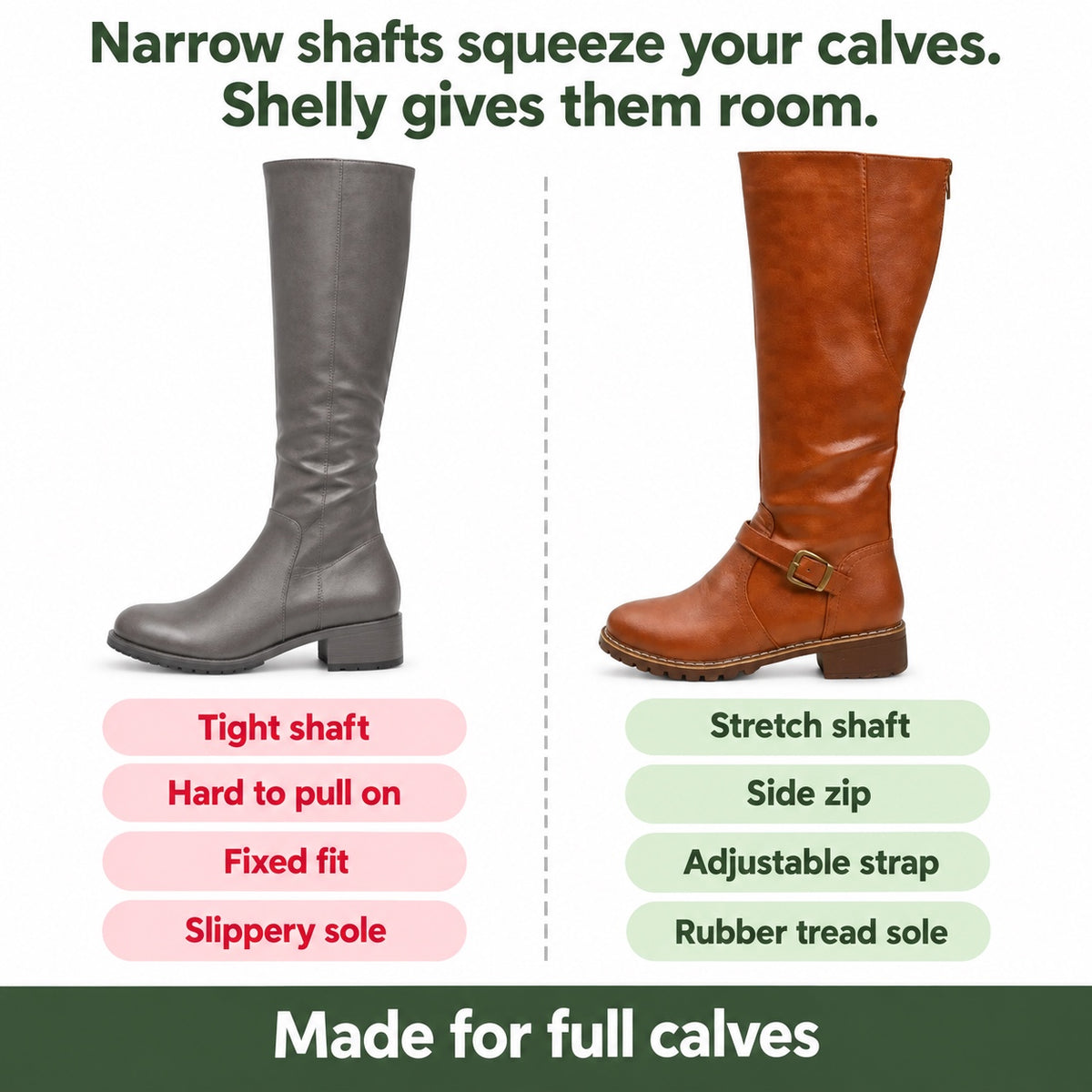 Shelly – Women's Wide Calf Boots, compared with an ordinary shoe