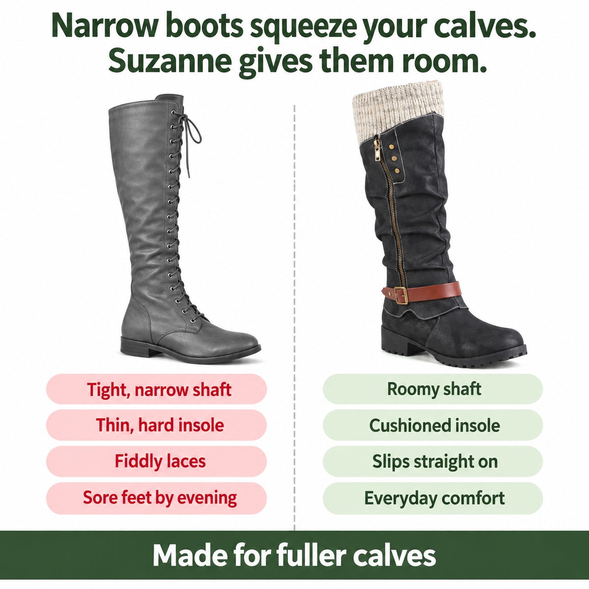 Suzanne – Women's Wide Calf Boots, compared with an ordinary shoe