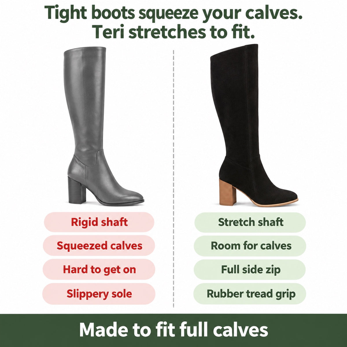 Teri – Women's Wide Calf Boots, compared with an ordinary shoe