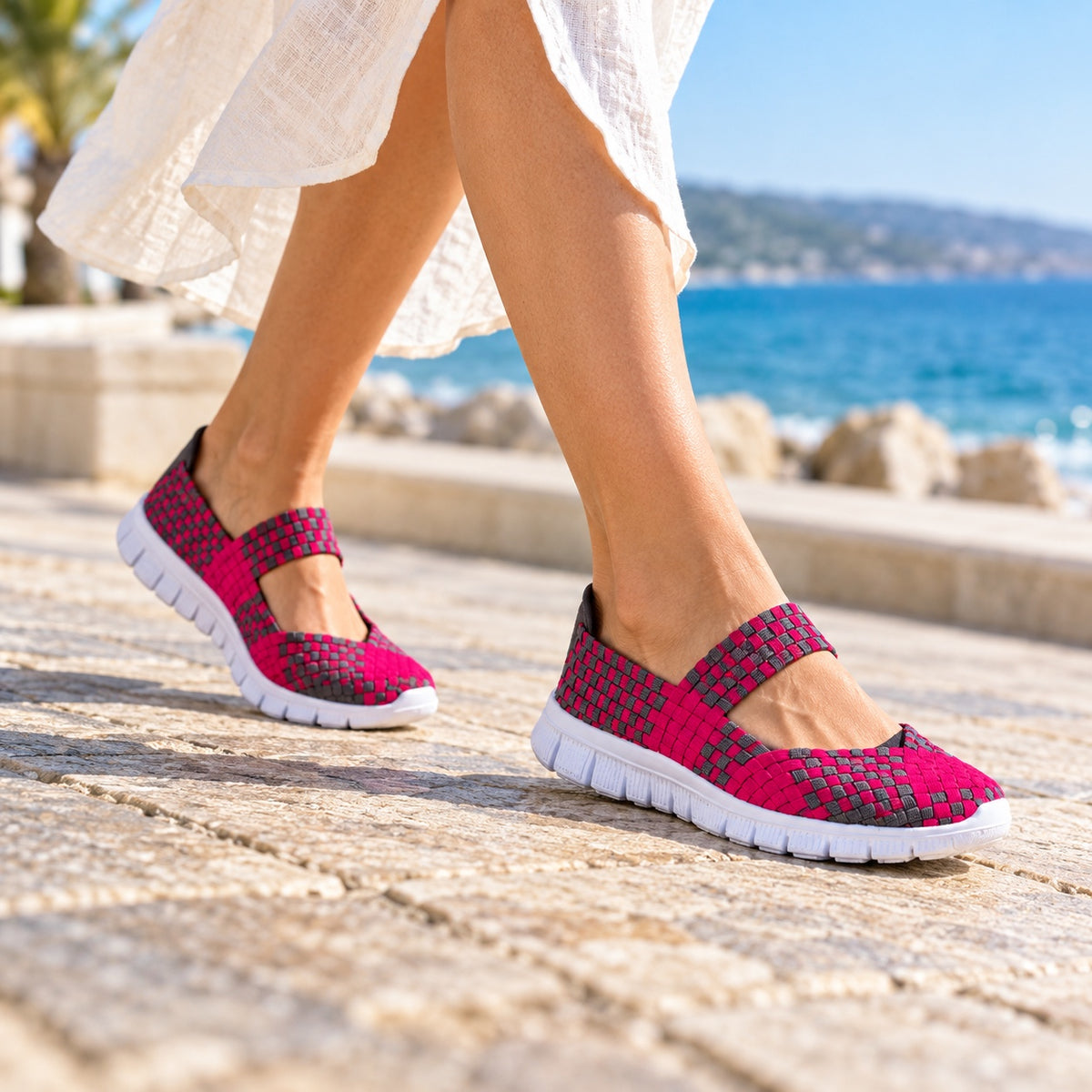 Thompson – Unisex Wide Toe Box Sneakers, worn on a walk