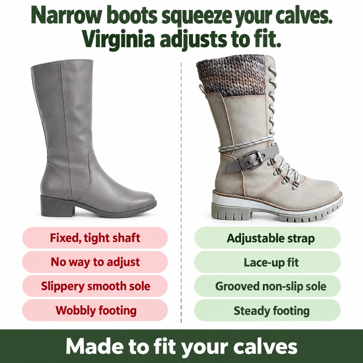 Virginia – Women's Wide Calf Boots, compared with an ordinary shoe