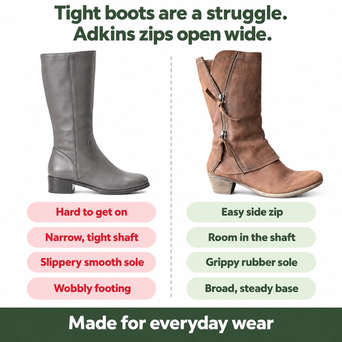 Adkins – Unisex Wide Calf Boots, compared with an ordinary shoe