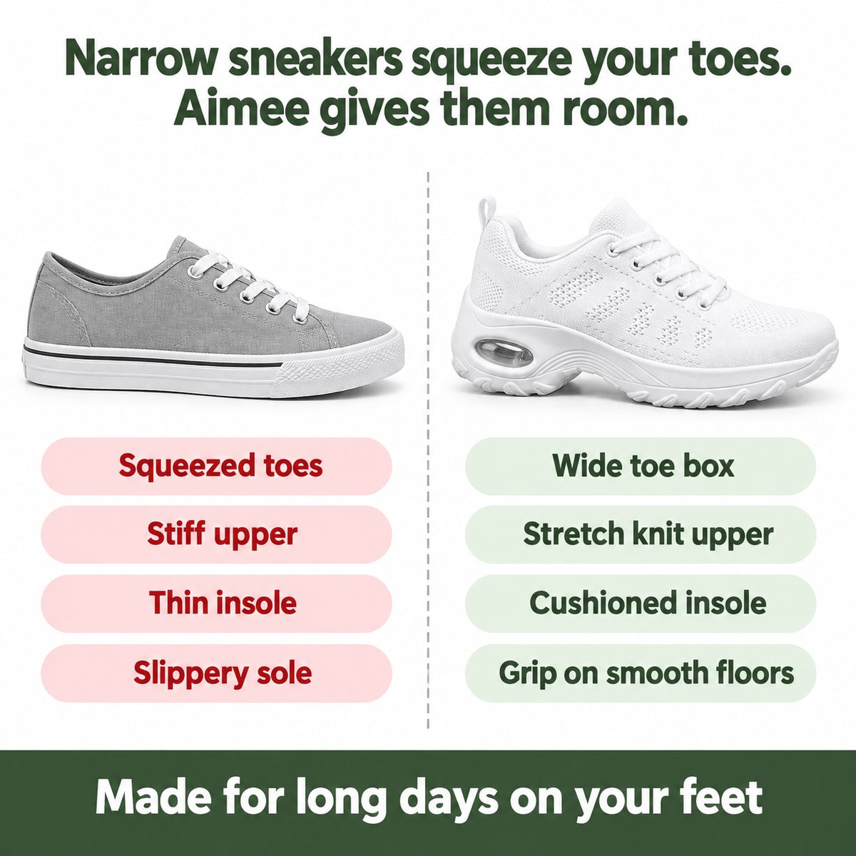 Aimee – Women's Nursing Sneakers, compared with an ordinary shoe