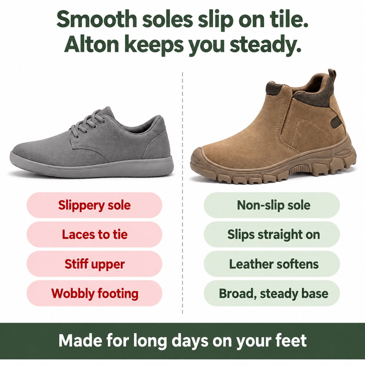 Alton – Men's Wide Calf Boots, compared with an ordinary shoe