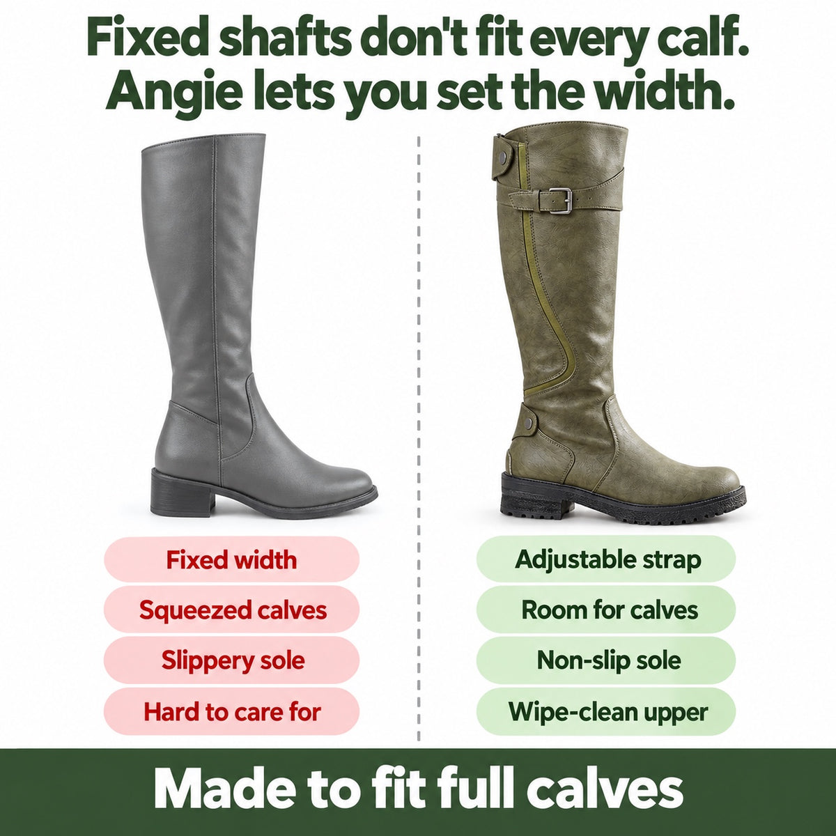 Angie – Women's Wide Calf Boots, compared with an ordinary shoe