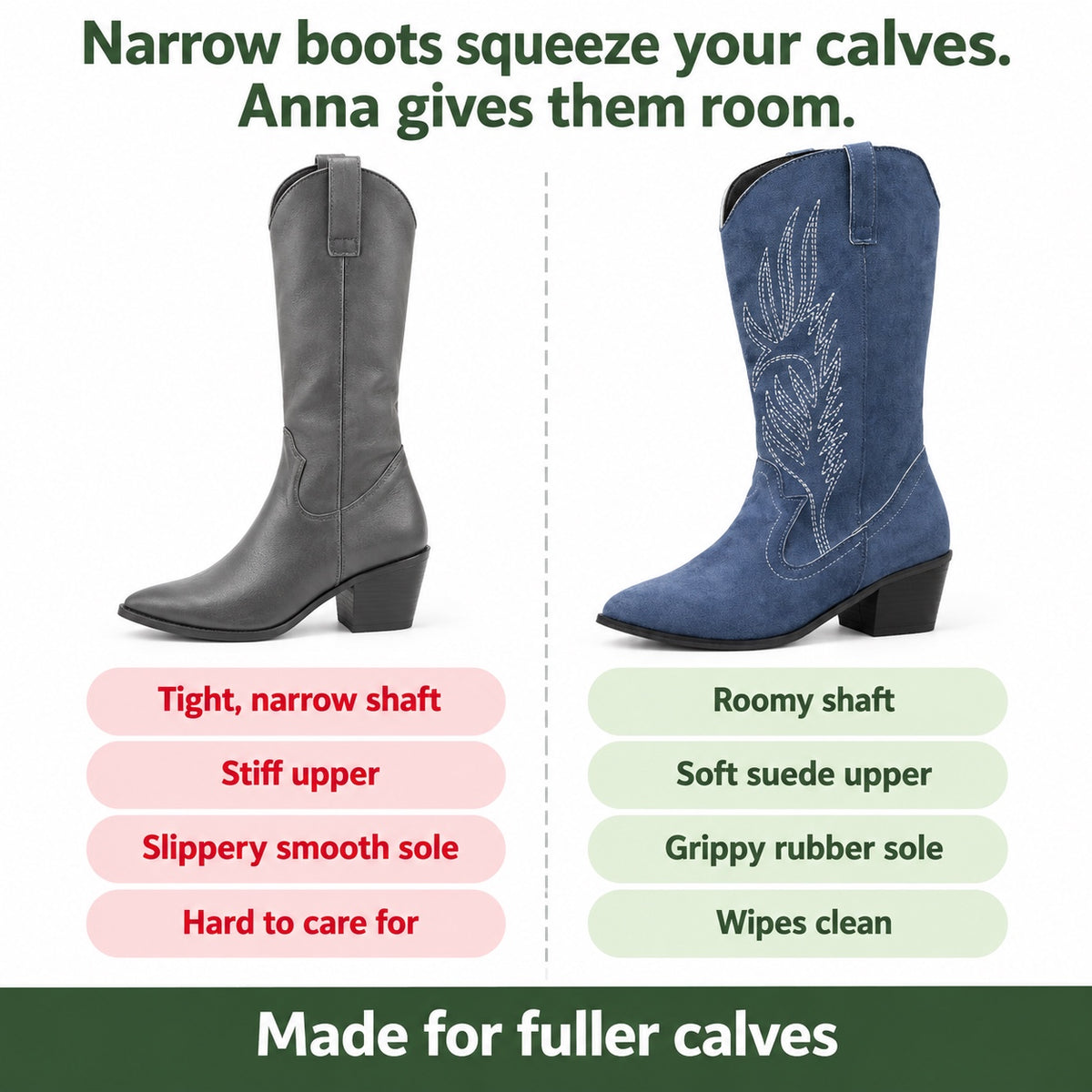 Anna – Women's Wide Calf Boots, compared with an ordinary shoe