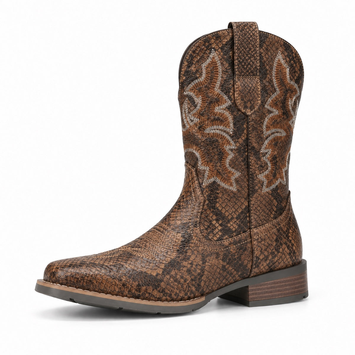 Beckett – Unisex Wide Calf Boots in Python Brown