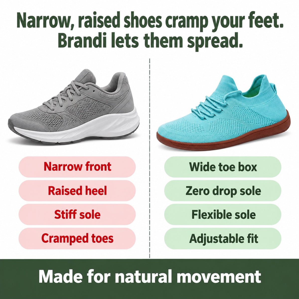 Brandi – Women's Barefoot Shoes, compared with an ordinary shoe