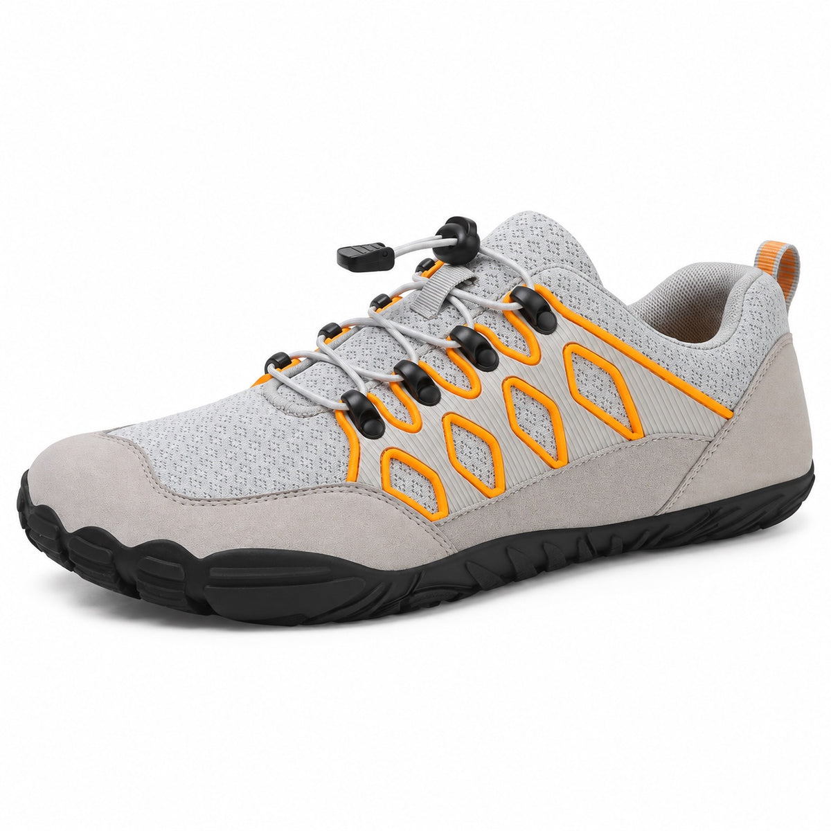 Carter – Unisex Barefoot Shoes in Stone Gray/Orange