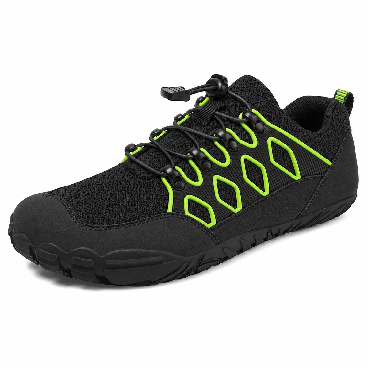 Carter – Unisex Barefoot Shoes in All Black/Lime