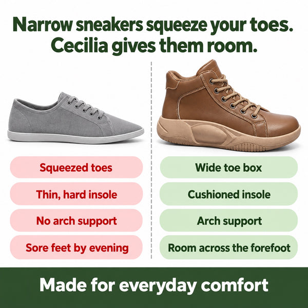 Cecilia – Women's Plantar Fasciitis Sneakers, compared with an ordinary shoe