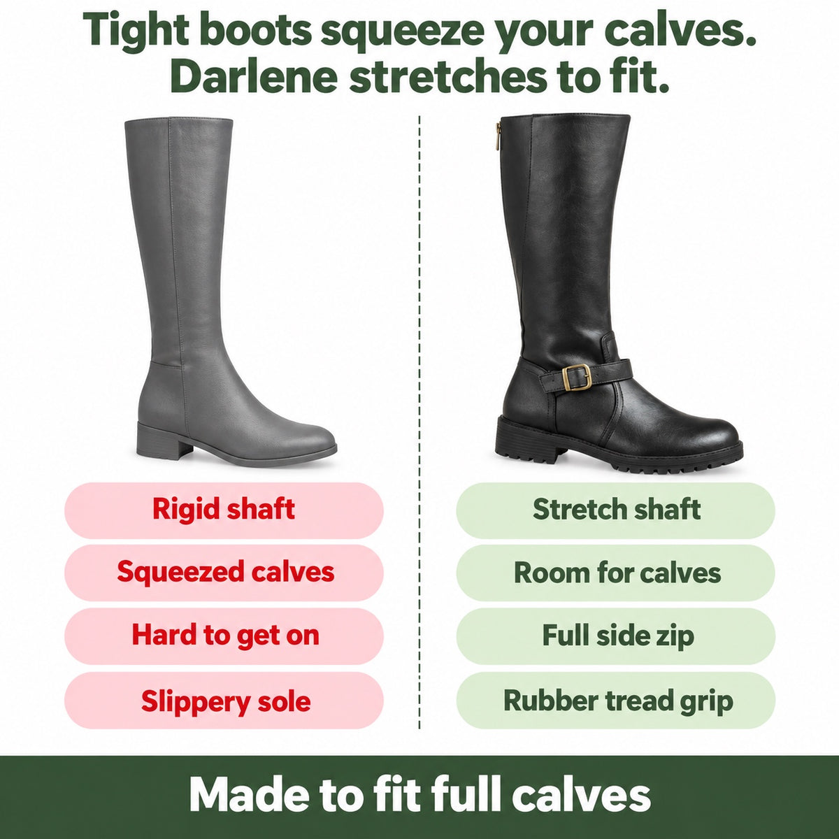 Darlene – Women's Wide Calf Boots, compared with an ordinary shoe