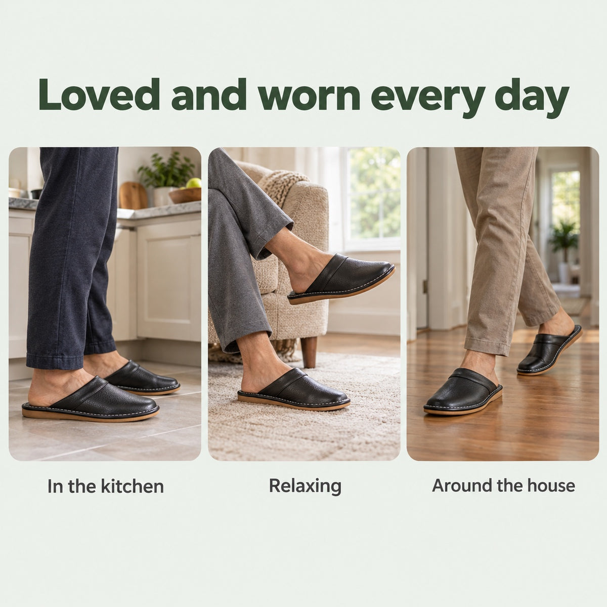 Earnest – Men's Comfort Slippers, worn every day