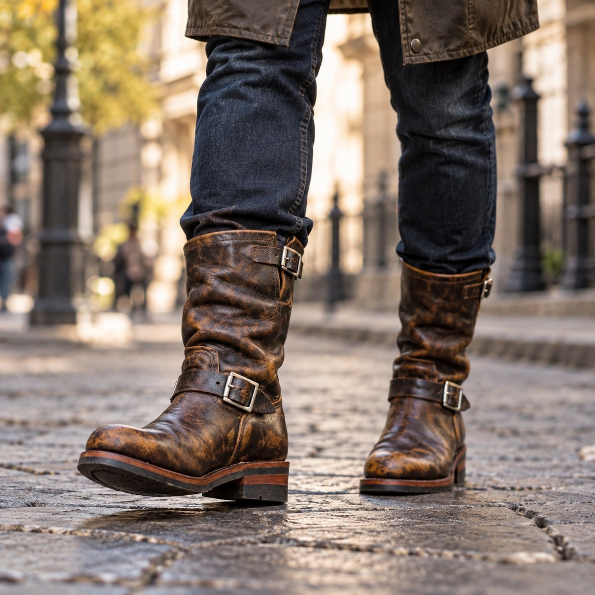 Edwin – Men's Wide Calf Boots, worn on a walk
